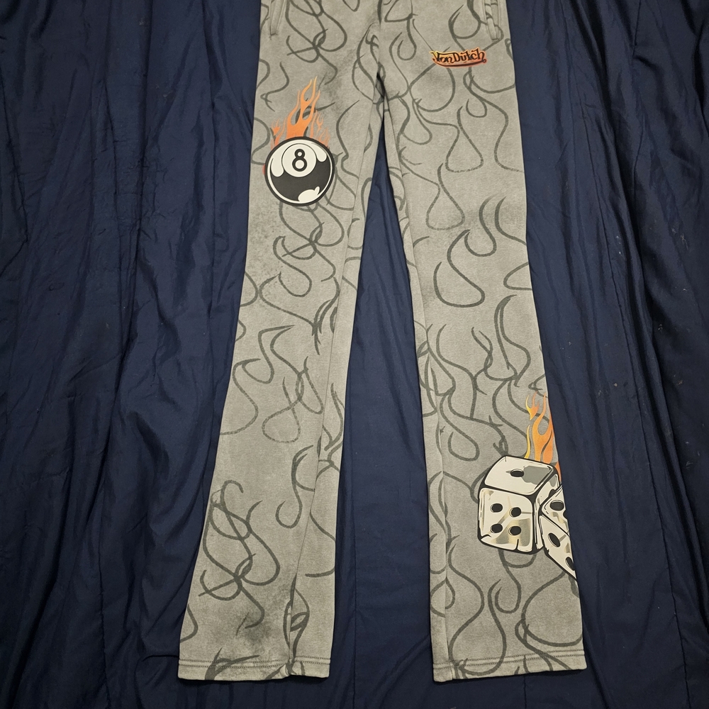 Von Dutch Gray Sweatpants with Flame and Dice Design